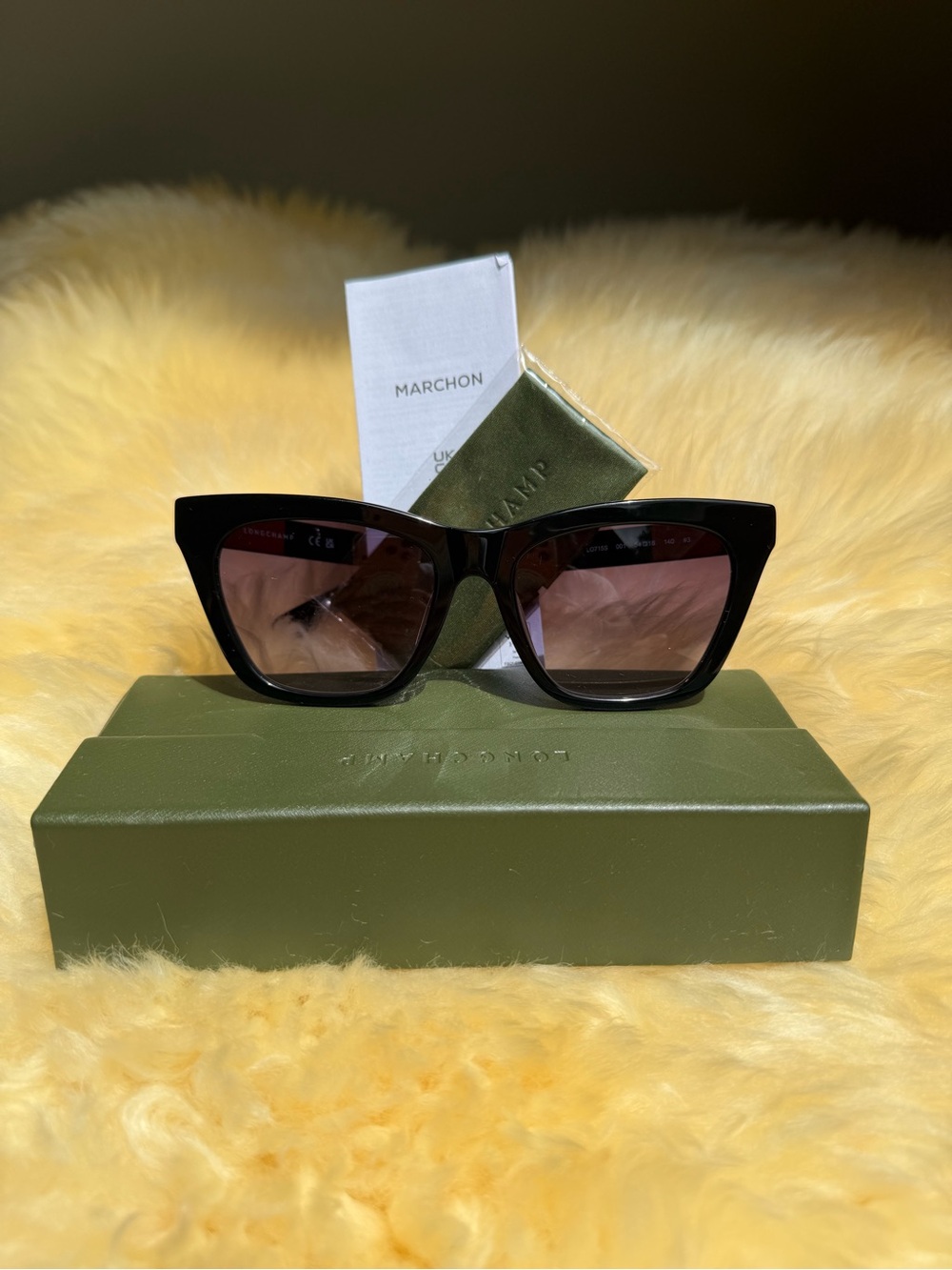 Longchamp Black Cat-Eye Sunglasses with Brown Gradient Lenses